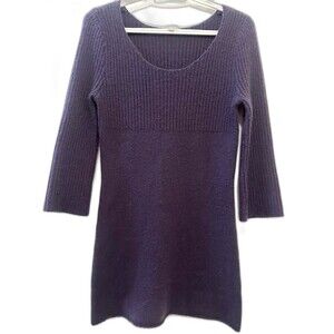 James Perse 100% Cashmere Sweater Dress Tunic Size 2 Purple Ribbed Mini